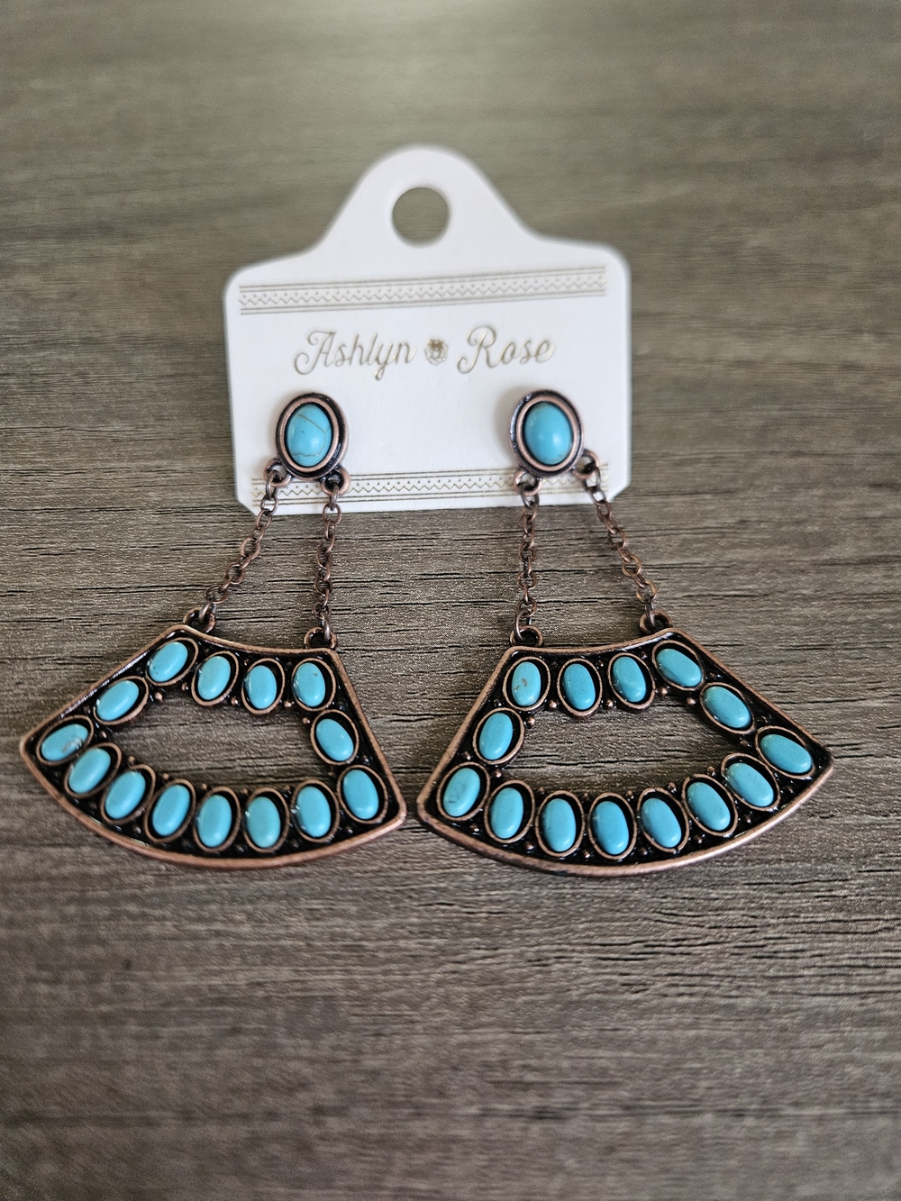 Turquoise Drop Fan Fashion Earrings - Blue Teardrop Design-NWT